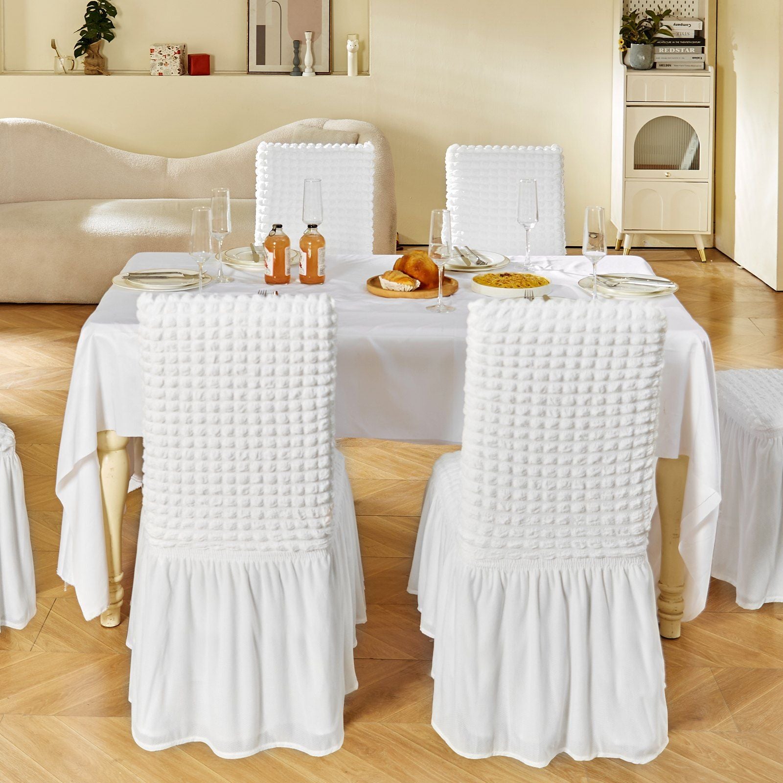 VEVOR Stretch Spandex Folding Chair Covers, Universal Fitted Chair Cover with Skirt, Removable Washable Protective Slipcovers, for Wedding, Holiday, Banquet, Party, Celebration, Dining (4 PCS White) - JM Variety Store